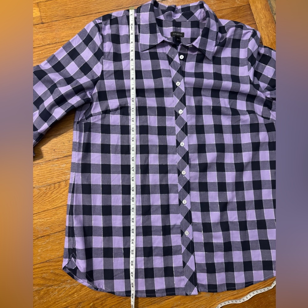 Talbots Purple Plaid Metallic Thread Button Down … - image 7